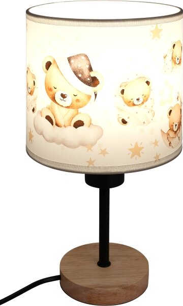 Brilagi - Stolní lampa BOBO WOOD 1xE27/25W/230V dub/černá/bílá/medvídci