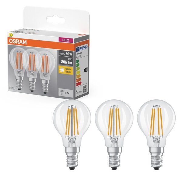 LED žárovka Base Classic P 60 Filament, 5.9W, Teplá bílá, Čirá, E14