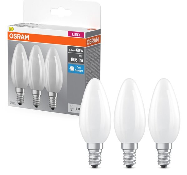 LED žárovka Base Classic B 60 Filament, 5.9W, Studená bílá, Matná, E14