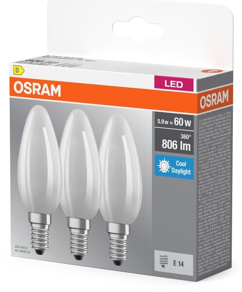LED žárovka Base Classic B 60 Filament, 5.9W, Studená bílá, Matná, E14