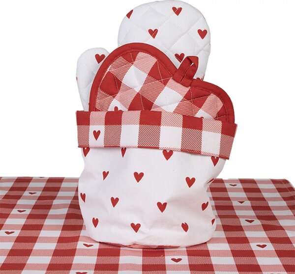 Červeno-bílý bavlněný košík na pečivo se srdíčky Love It – 15x16 cm