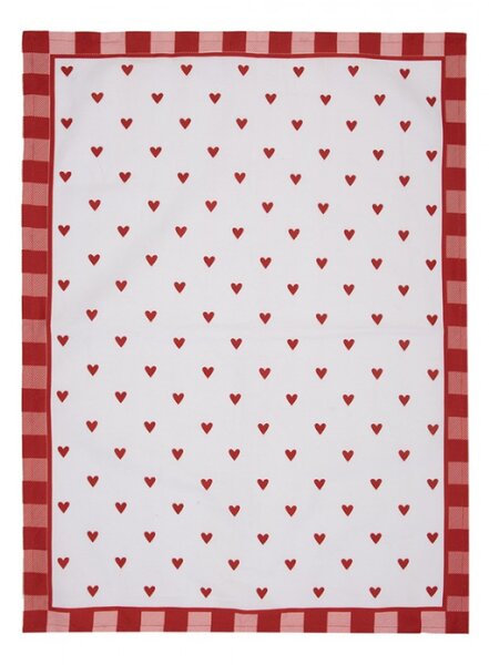 Červeno-bílá bavlněná utěrka se srdíčky Love It I – 50x70 cm
