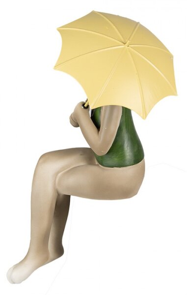 Béžovo-zelená velikonoční figurka sedící zajíček v zelené vestě s deštníkem – 43 cm