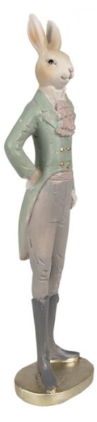 Zeleno-šedá figurka elegantní zajíc ve fraku s fiží M – 40 cm