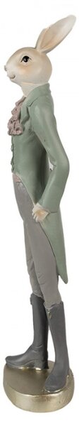 Zeleno-šedá figurka elegantní zajíc ve fraku s fiží S – 20 cm