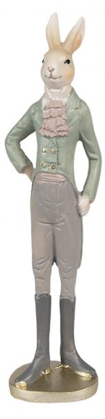 Zeleno-šedá figurka elegantní zajíc ve fraku s fiží M – 40 cm