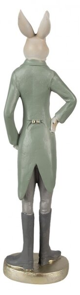 Zeleno-šedá figurka elegantní zajíc ve fraku s fiží S – 20 cm