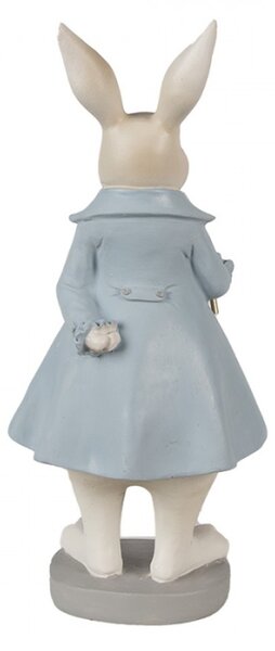 Šedo-modrá velikonoční figurka zajíček s hůlkou ve fráčku – 12x9x26 cm