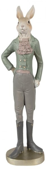 Zeleno-šedá figurka elegantní zajíc ve fraku s fiží S – 20 cm