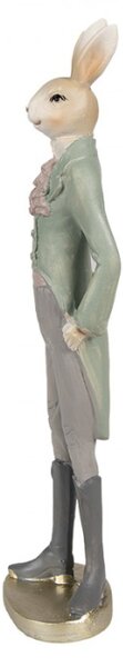 Zeleno-šedá figurka elegantní zajíc ve fraku s fiží M – 40 cm