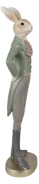 Zeleno-šedá figurka elegantní zajíc ve fraku s fiží S – 20 cm