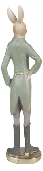 Zeleno-šedá figurka elegantní zajíc ve fraku s fiží M – 40 cm