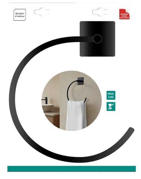 Matně černý kovový držák na ručníky bez vrtání Fixeo – douceur d'intérieur