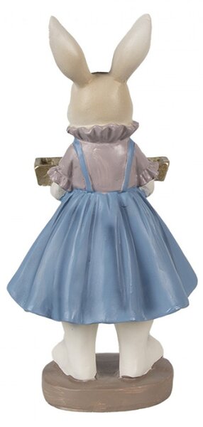Modro-béžová velikonoční figurka zaječice s truhlíkem v pacičkách – 10x8x20 cm