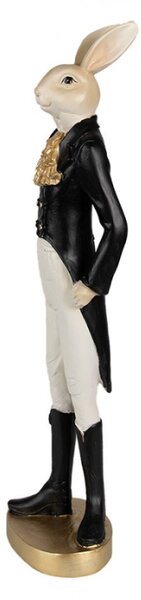 Černo-zlatá figurka elegantní zajíc v dlouhém fraku se zlatým fiží S – 20 cm