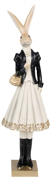 Černo-zlatá figurka elegantní zaječice v saku se zlatou kabelkou – 32 cm