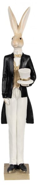 Zlato-bílá figurka elegantní zajíc ve smokingu s cylindrem – 32 cm