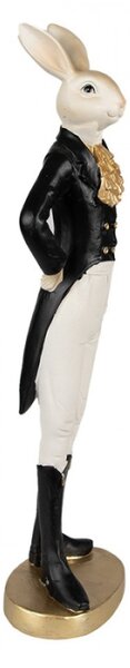 Černo-zlatá figurka elegantní zajíc v dlouhém fraku se zlatým fiží S – 20 cm