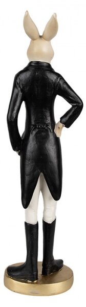 Černo-zlatá figurka elegantní zajíc v dlouhém fraku se zlatým fiží S – 20 cm