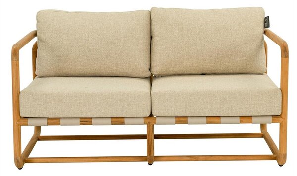 Apple Bee 2-místná pohovka Dolce, Apple Bee, 141x85x79 cm, rám teak natural, pásový výplet Ecru, sedáky venkovní látka Cotton Flower