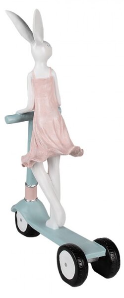 Růžovomodrá velikonoční figurka zaječice na koloběžce – 62 cm