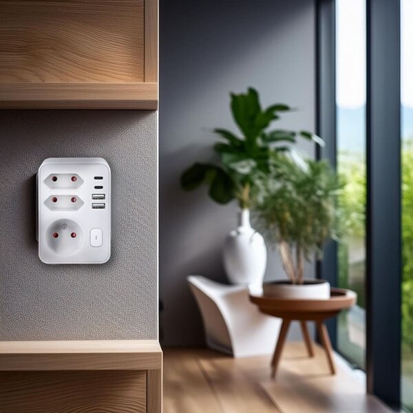 Solight P109PD20 - Rozbočovací zásuvka 1x16A+2x 2,5A s 2xUSB A+C nabíječkou bílá