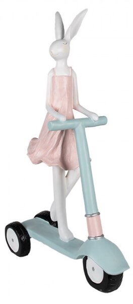 Růžovomodrá velikonoční figurka zaječice na koloběžce – 62 cm