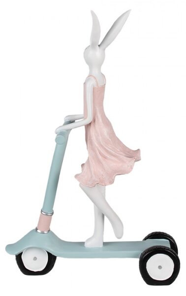 Růžovomodrá velikonoční figurka zaječice na koloběžce – 62 cm