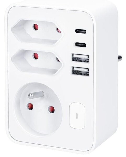 Solight P109PD20 - Rozbočovací zásuvka 1x16A+2x 2,5A s 2xUSB A+C nabíječkou bílá