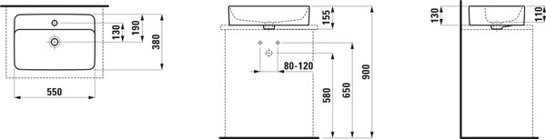 Laufen Savoy umyvadlo 55x38 cm obdélníkový na pult bílá lesk H8169450001041