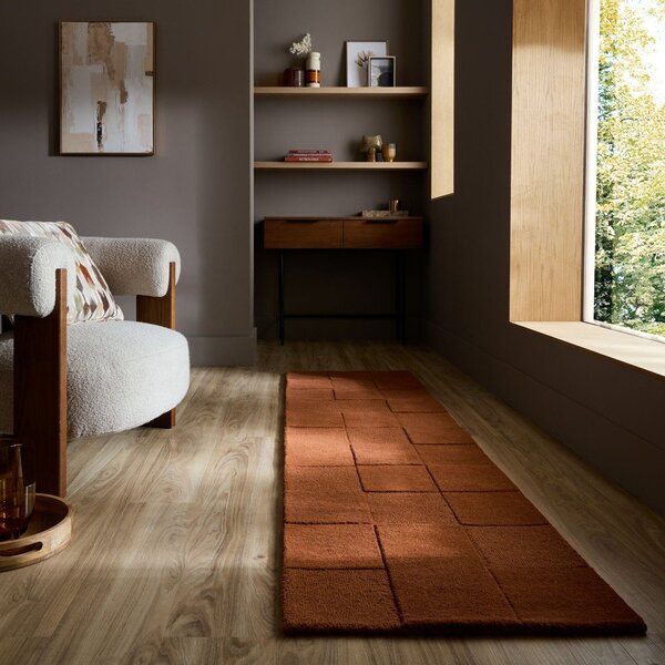 Ručně tkaný vlněný běhoun v terakotové barvě 60x230 cm Checkerboard – Flair Rugs
