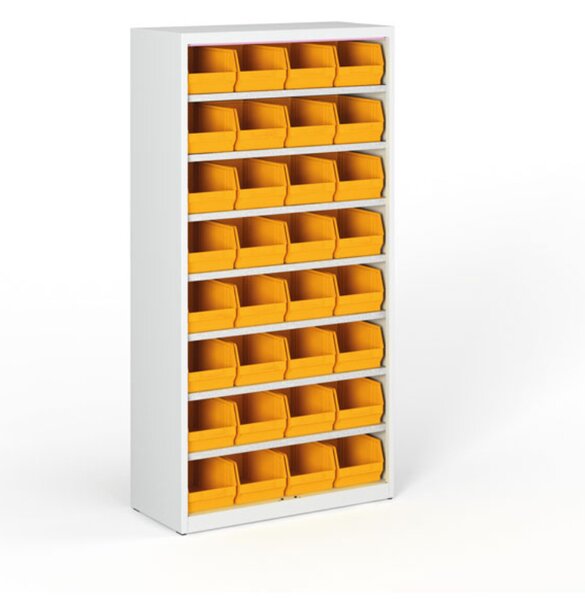 Regál s plastovými boxy BASIC se zadní stěnou - 1800 x 400 x 920 mm, 32x box C