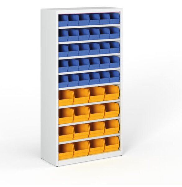 Regál s plastovými boxy BASIC se zadní stěnou - 1800 x 400 x 920 mm, 30x B, 16x C