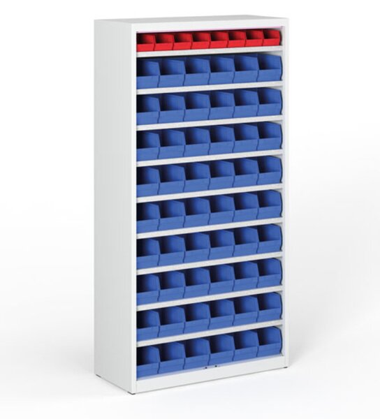 Regál s plastovými boxy BASIC se zadní stěnou - 1800 x 400 x 920 mm, 54x B, 8x A