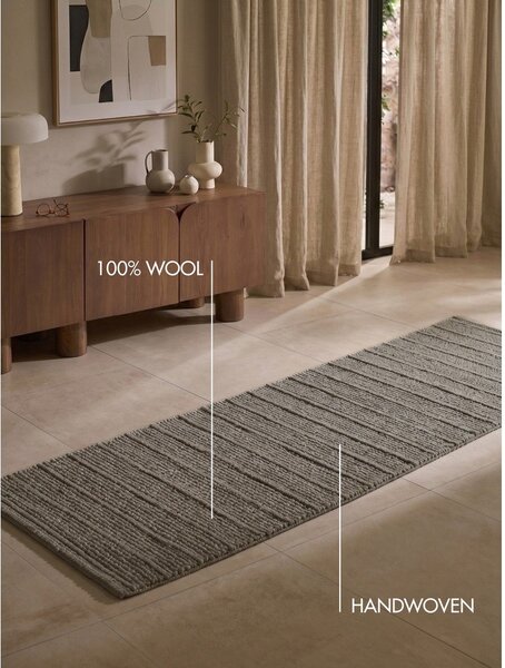 Tmavě šedý/tmavě hnědý ručně tkaný vlněný běhoun 80x250 cm Camden Parker – Ted Baker