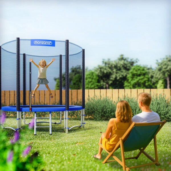 Trampolína s bezpečnostní sítí JUMP, Ø244cm, černá/modrá Monzana