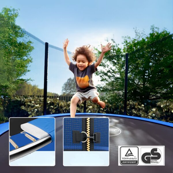 Trampolína s bezpečnostní sítí JUMP, Ø244cm, černá/modrá Monzana