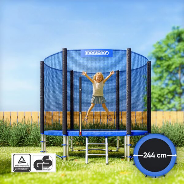 Trampolína s bezpečnostní sítí JUMP, Ø244cm, černá/modrá Monzana