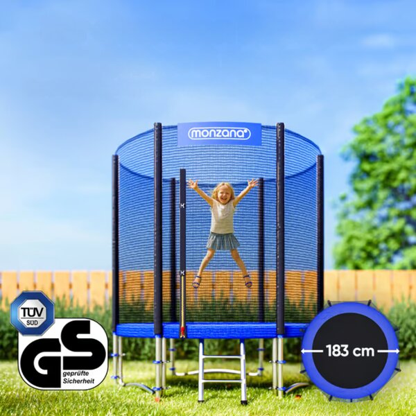 Trampolína s bezpečnostní sítí JUMP, Ø183 cm, černá/modrá Monzana
