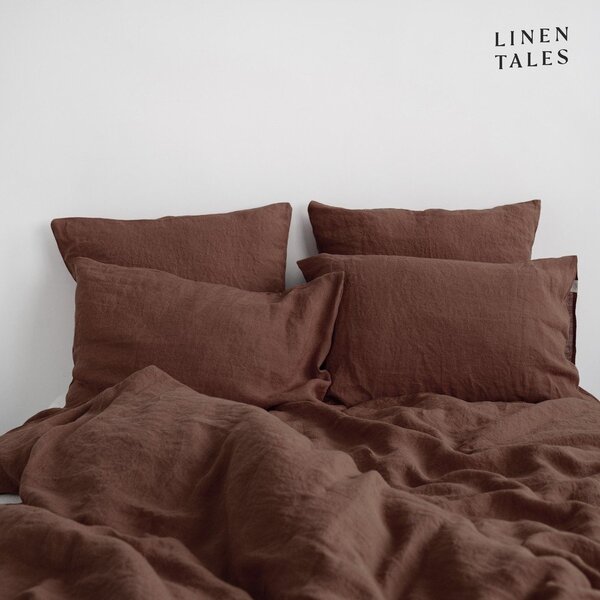 Tmavě hnědé lněné povlečení na jednolůžko 140x200 cm Chocolate – Linen Tales