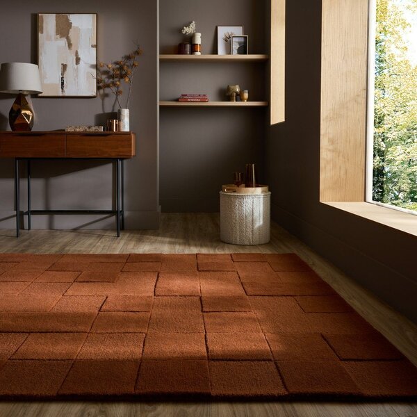 Ručně tkaný vlněný koberec v terakotové barvě 120x170 cm Checkerboard – Flair Rugs