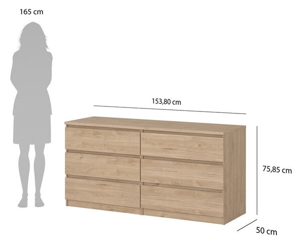 Komoda v dekoru dubu v přírodní barvě 154x76x50 cm Naia – Tvilum
