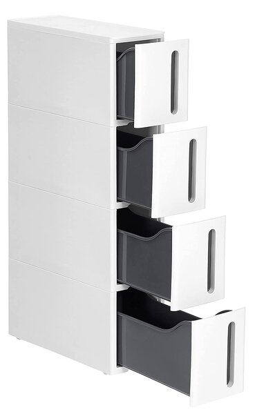 SONGMICS Pojízdný úzký regál 4 zásuvky 17 x 84 cm bílá šedá