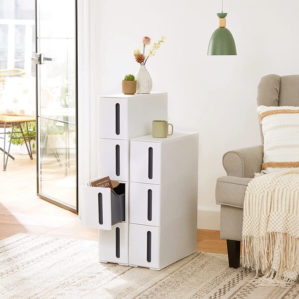 SONGMICS Pojízdný úzký regál 4 zásuvky 17 x 84 cm bílá šedá