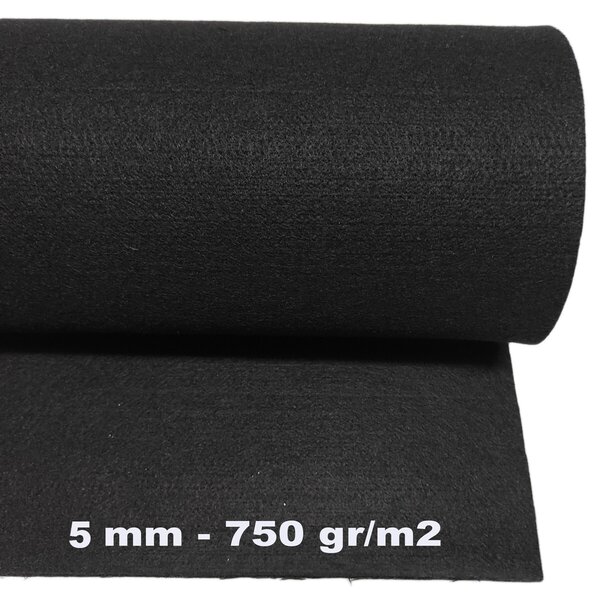 Technický filc 5 mm barva Černá, šířka 150 cm