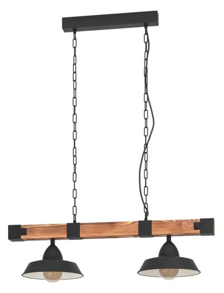 Eglo 44085 OLDBURY - Závěsný retro dvouramenný lustr + Dárek 2x LED retro žárovka (Svítidlo s dřevěnou lištou na řetězu 2 x E27)