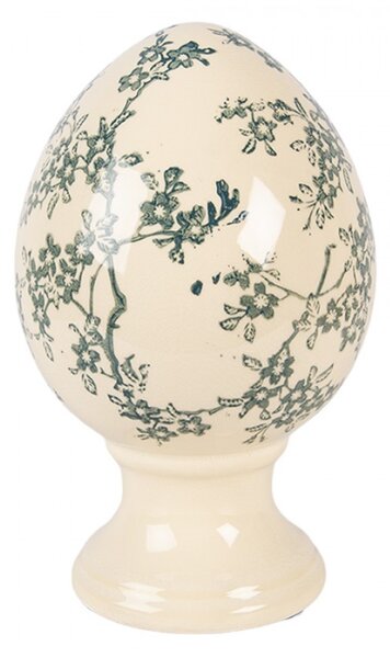 Keramické vejce na podstavci se zeleným květinovým motivem Emerald Bloom M – 12x19 cm