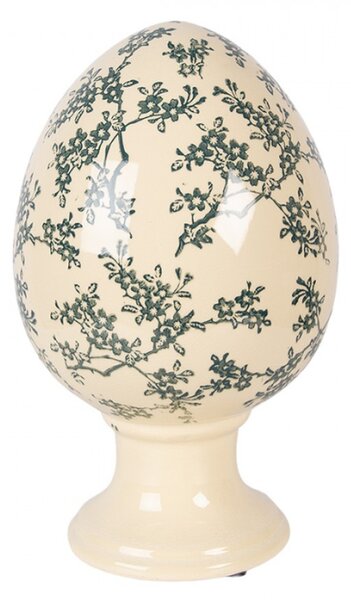 Keramické vejce na podstavci se zeleným květinovým motivem Emerald Bloom XL – 17x28 cm