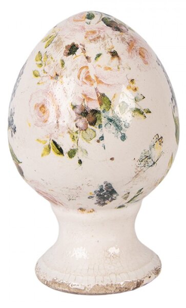 Keramické vejce na podstavci s odřením a růžovými růžemi Ineke S – 9x14 cm