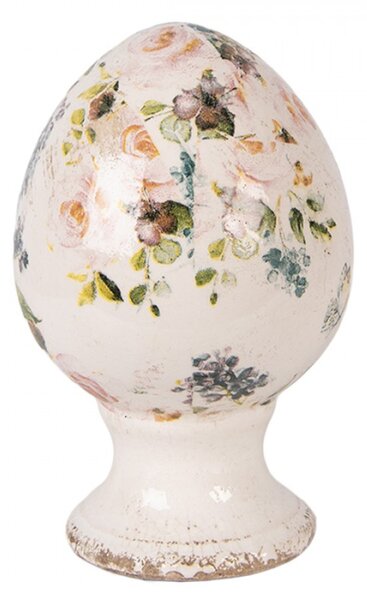 Keramické vejce na podstavci s odřením a růžovými růžemi Ineke S – 9x14 cm